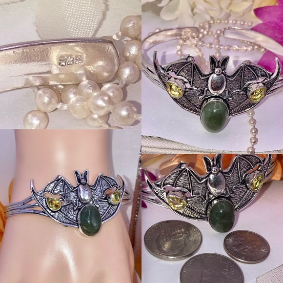 Labradorite & Citrine Quartz Handmade Flying Bat Bangle Bracelet - Picture 2 of 5